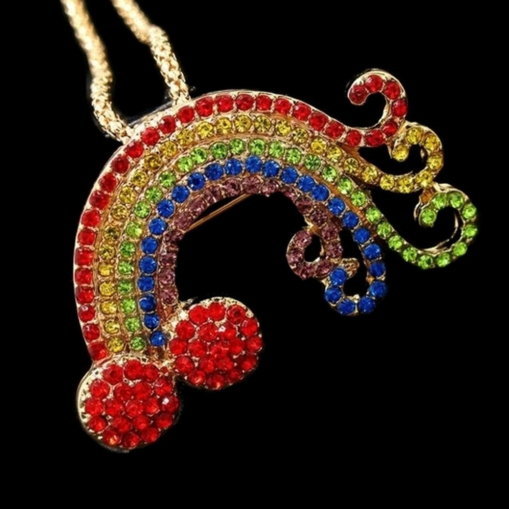 Rainbow Rhinestone Pendant Brooch NWT- - Picture 2 of 4